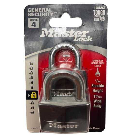 Master Lock General Security Padlocks 7/8" Shackle Height 1-9/16" Wide Body 2 pk - Picture 3 of 3